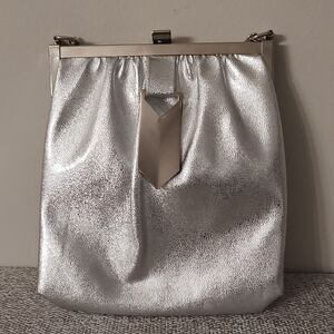 Lovely Silver Clutch Purse With Chain
